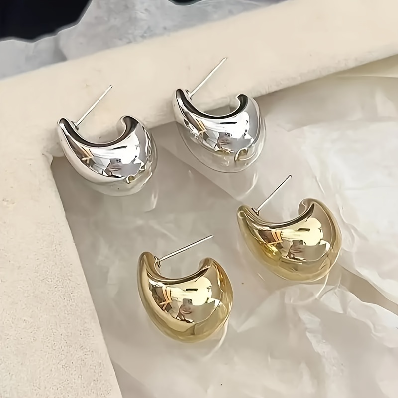4pcs Geometric Hoop Earrings Set Silver & Gold Stainless Steel Posts